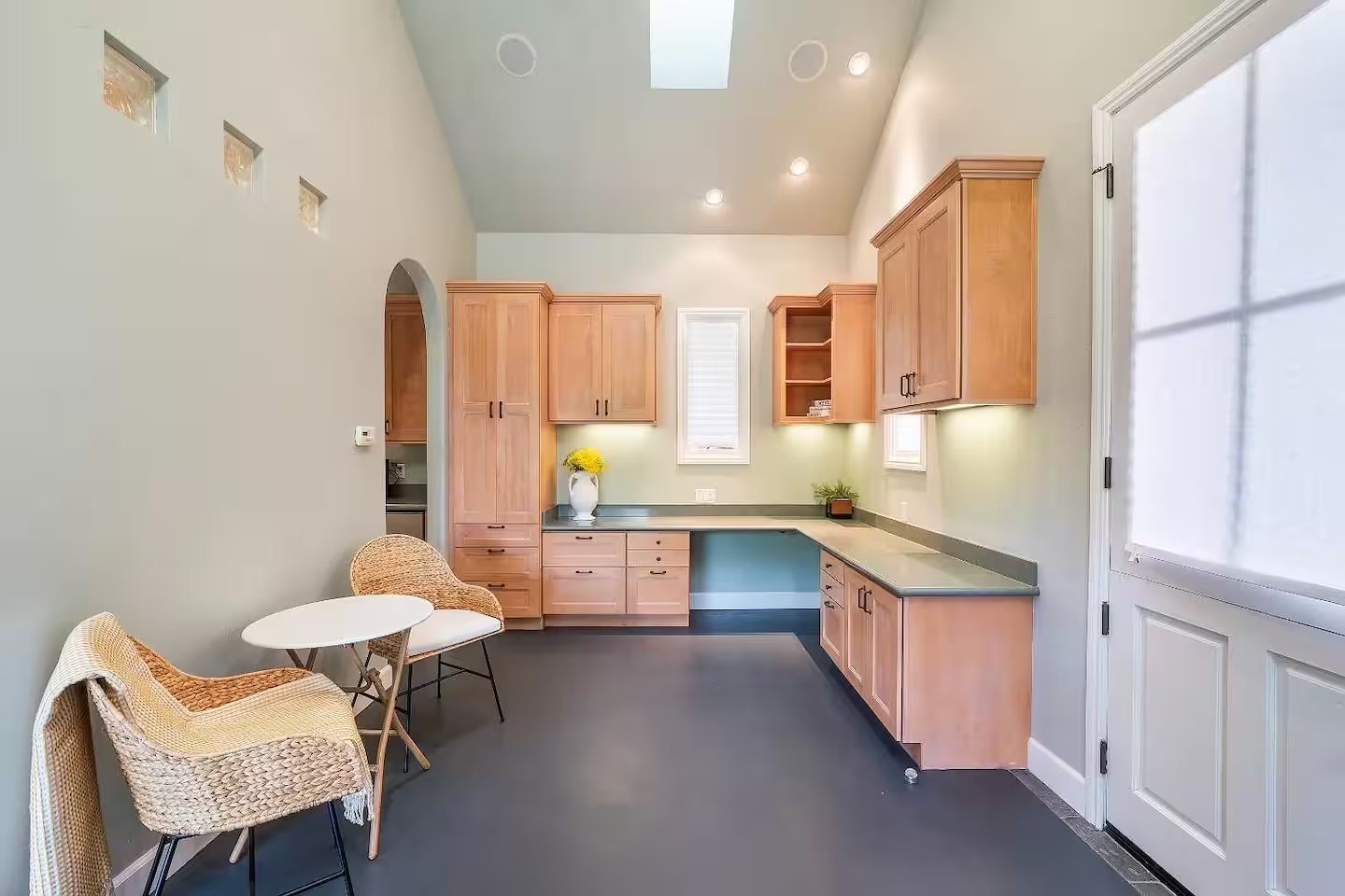 The cottage kitchenette and dedicated workspace