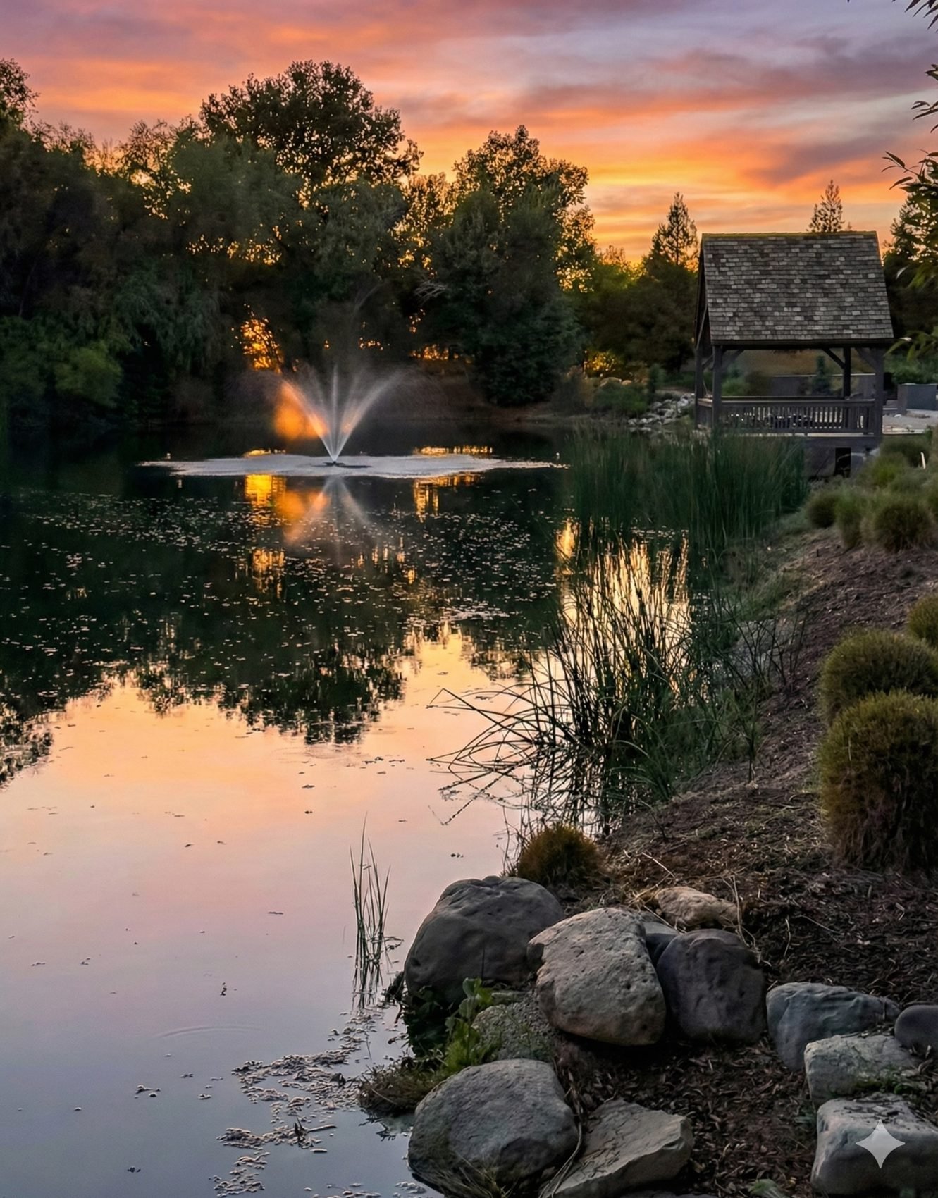 The lake at sunset on the estate