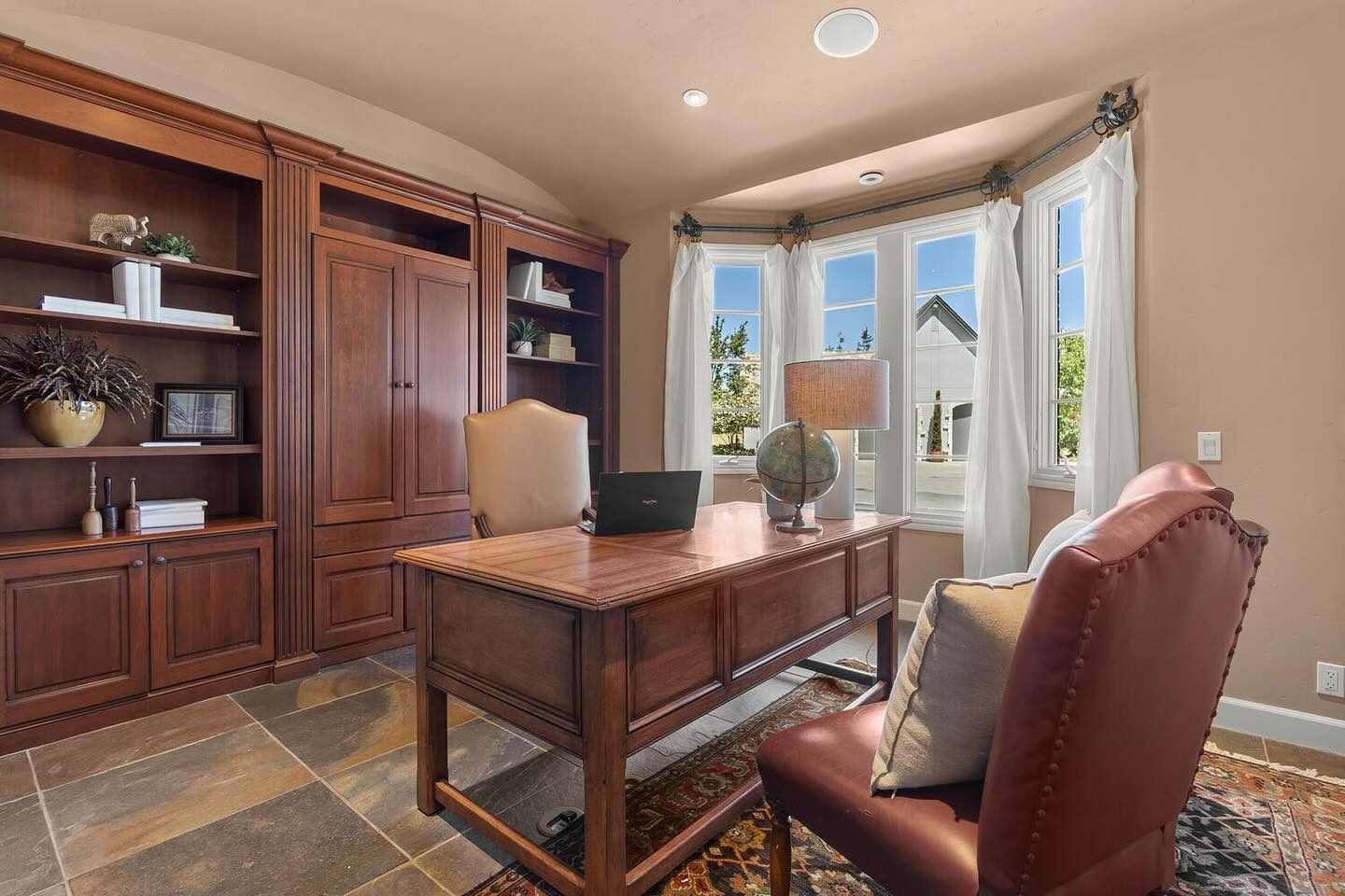 The wood-panelled office